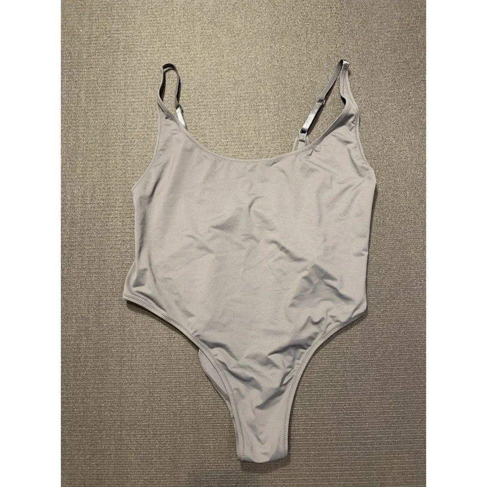 Skims Signature Swim Scoop‎ Neck One-Piece Swimsuit in Gunmetal Women's 3X
